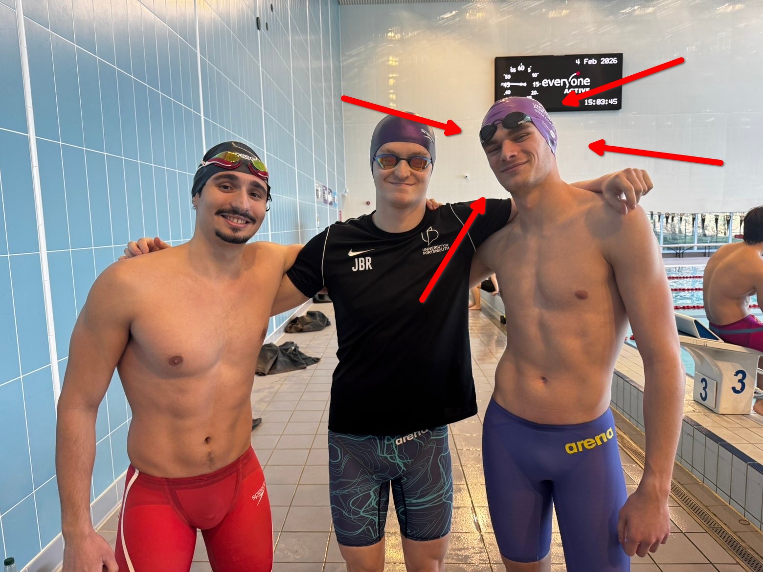 A picture of myself with 2 others at Winchester Swimming Pool